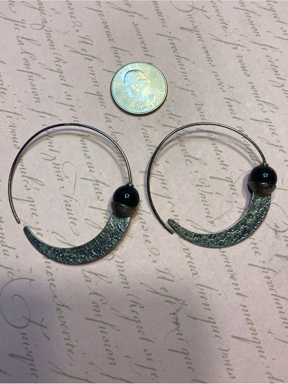 Silpada Black Onyx Sterling Silver Comet Tail Crescent Moon Hoop Earrings W1874